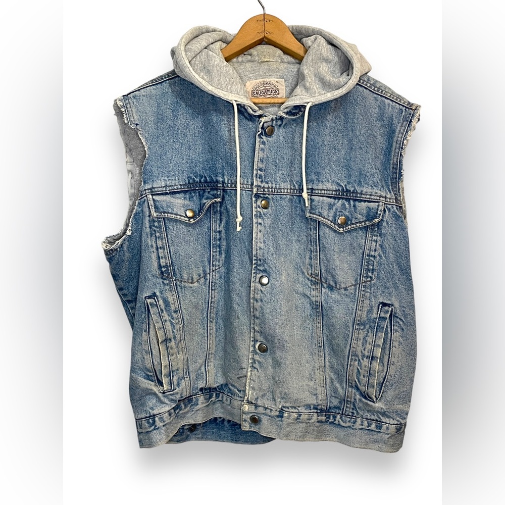 Saugatuck Dry Goods Denim Vest with hood. XL